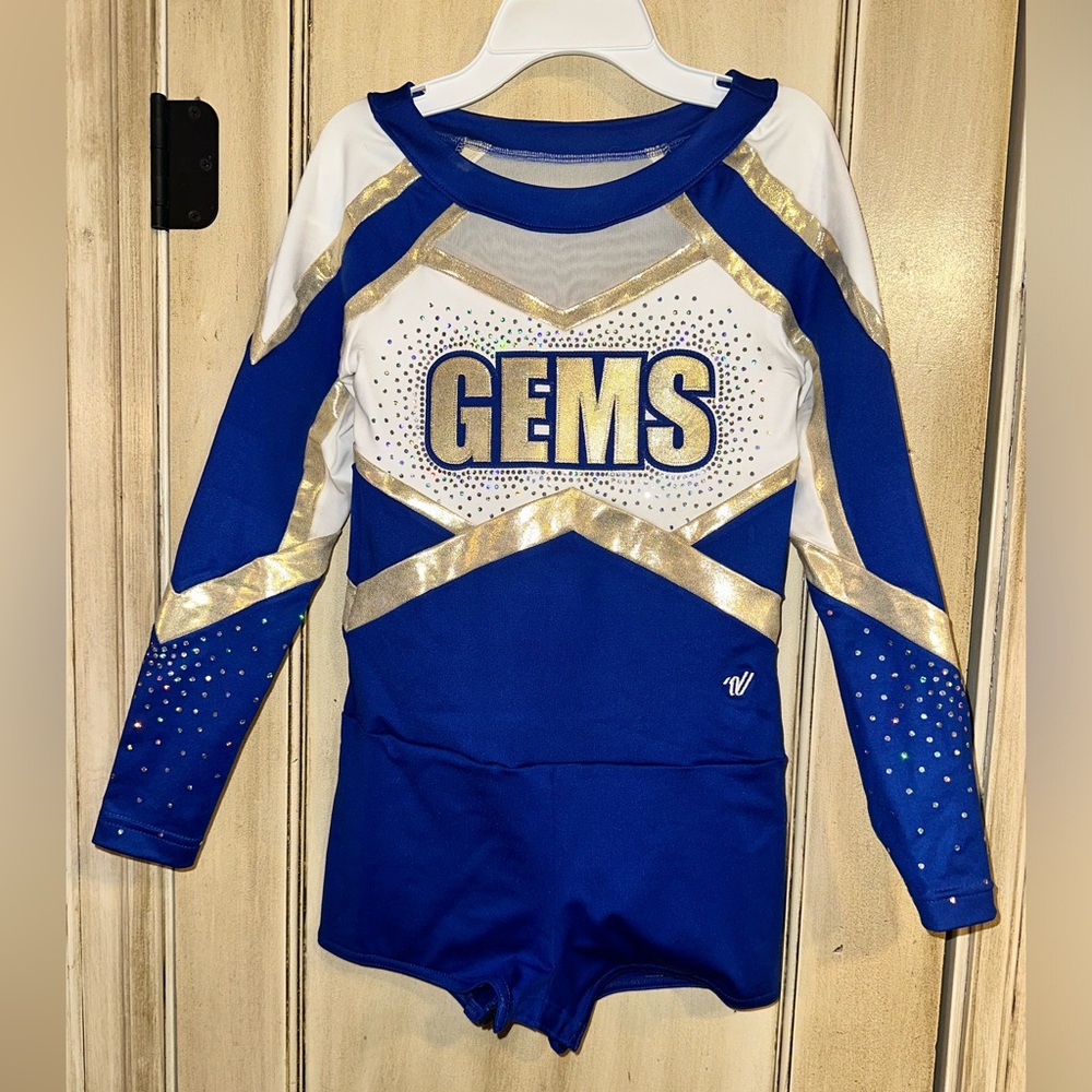 Girl's Cheer Short Leotard & Skort. Leotard-Sz YLg; Skort-Sz YXLg.